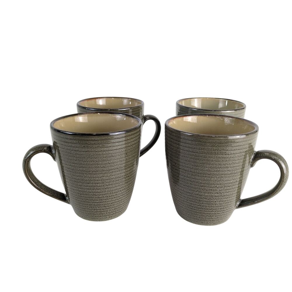 Set of 4 Sango Roma Sage 4814‎ Stoneware Ceramic Coffee Mugs Cups